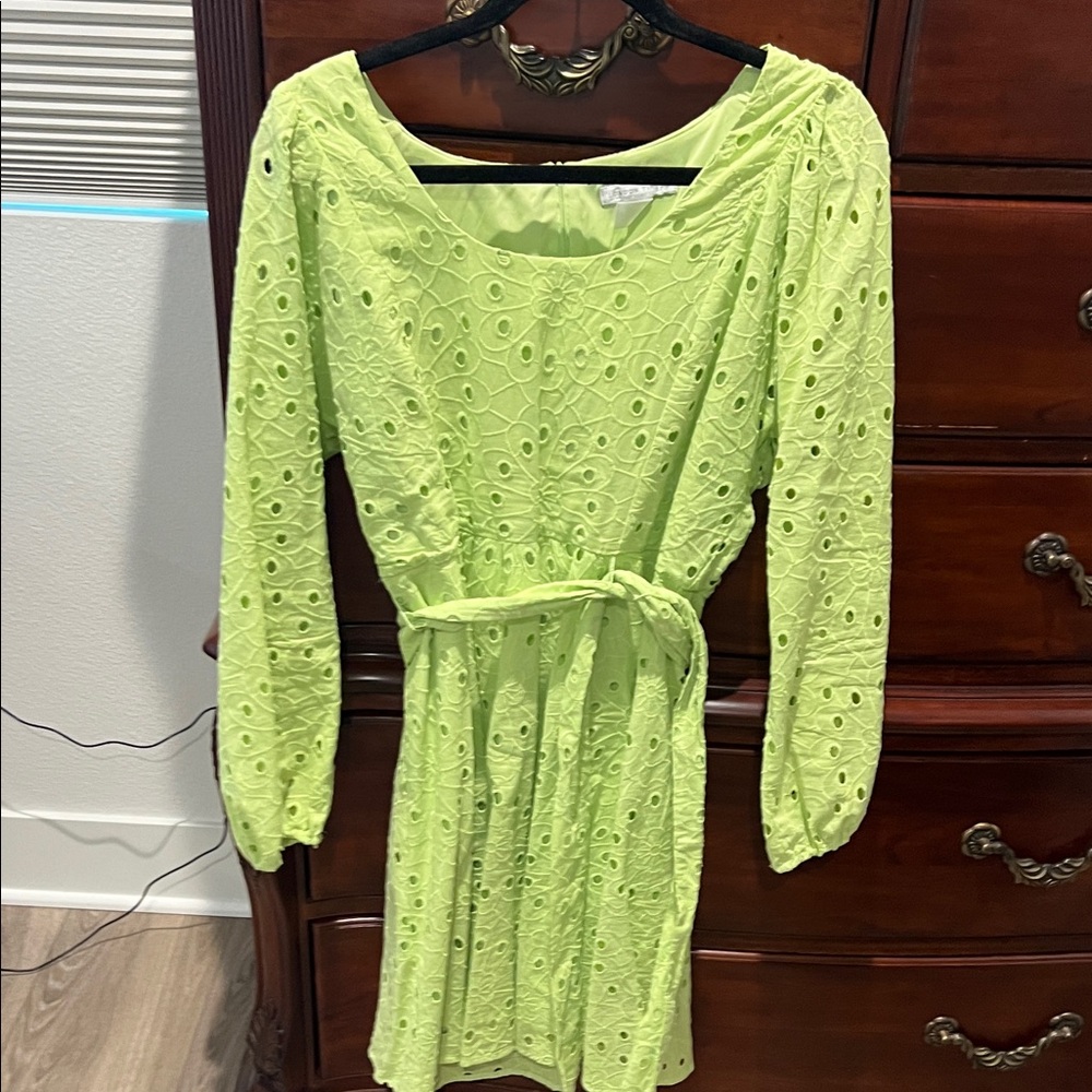 London Times Lime Long Sleeve Dress